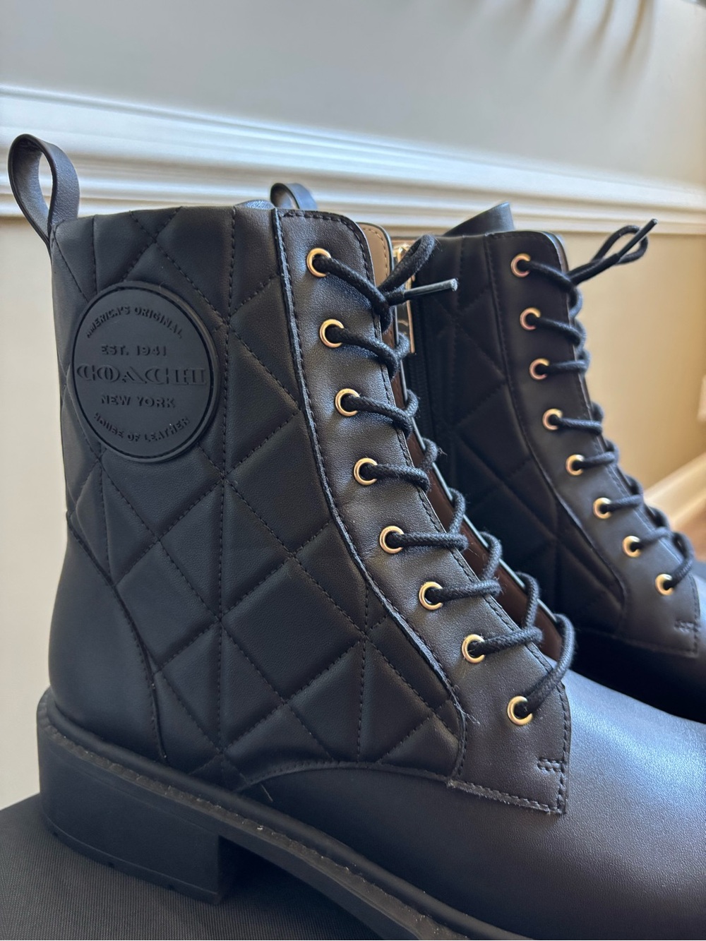Coach Quilted Lace-Up Combat Boots - Black